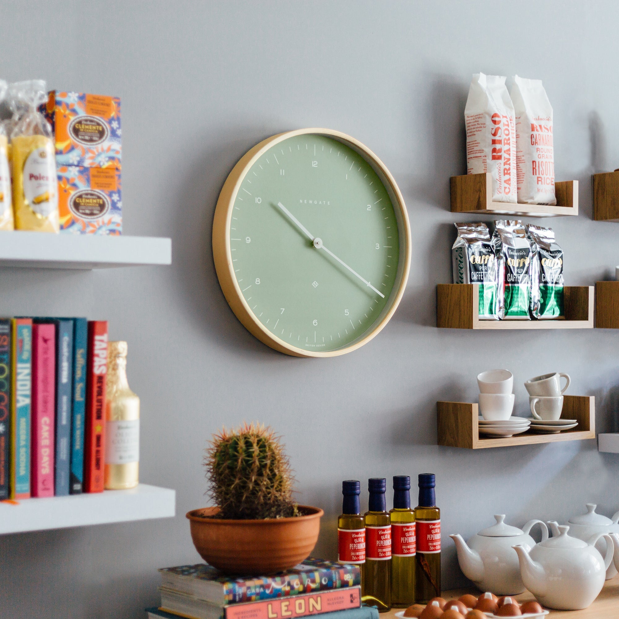 Newgate Mr Clarke Clock Pale Wood Bubble Green Dial 133-Home & Garden > Decor-PEROZ Accessories