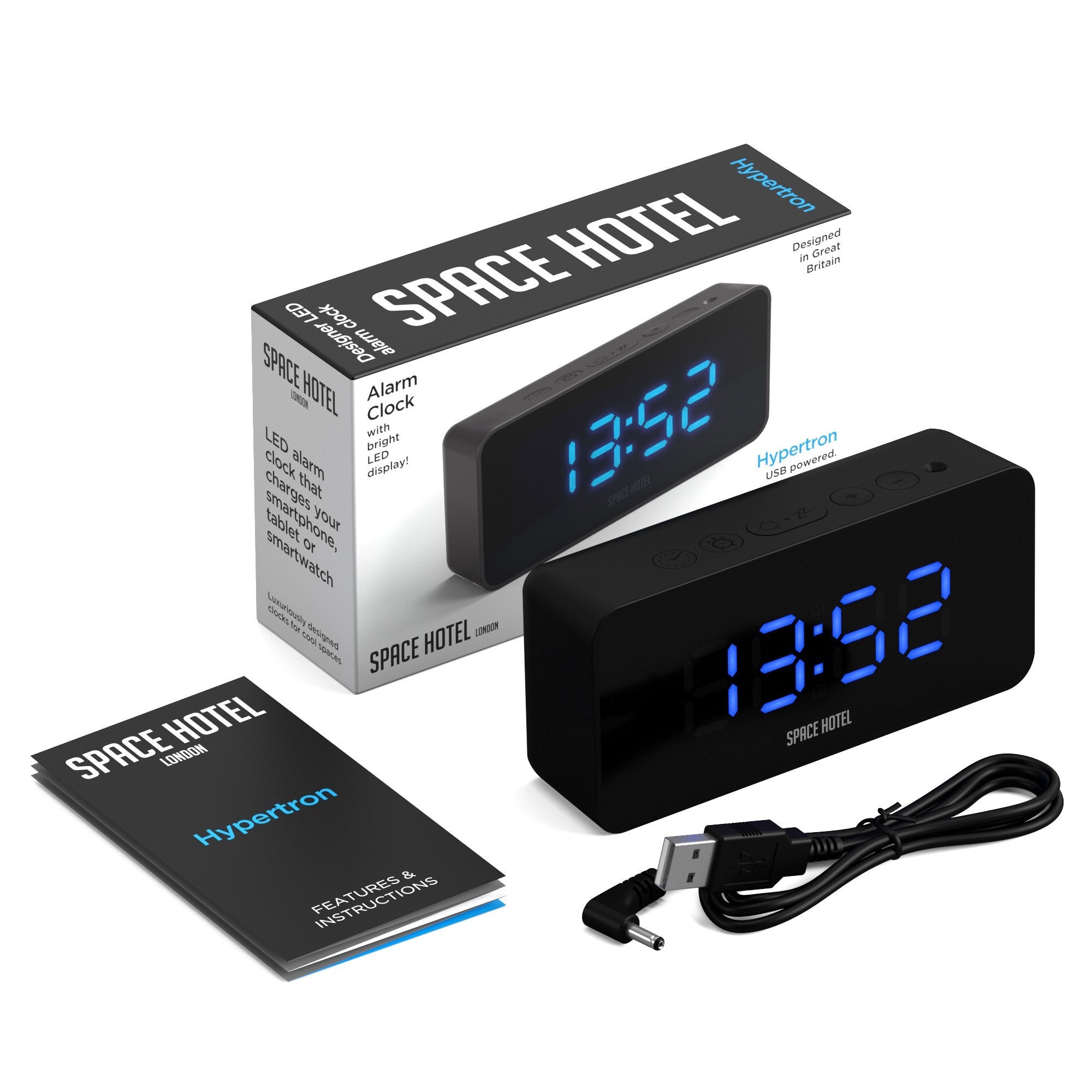 Newgate Space Hotel Hypertron Alarm Clock Black Case - Black Lens - Blue Led-Home & Garden > Decor-PEROZ Accessories