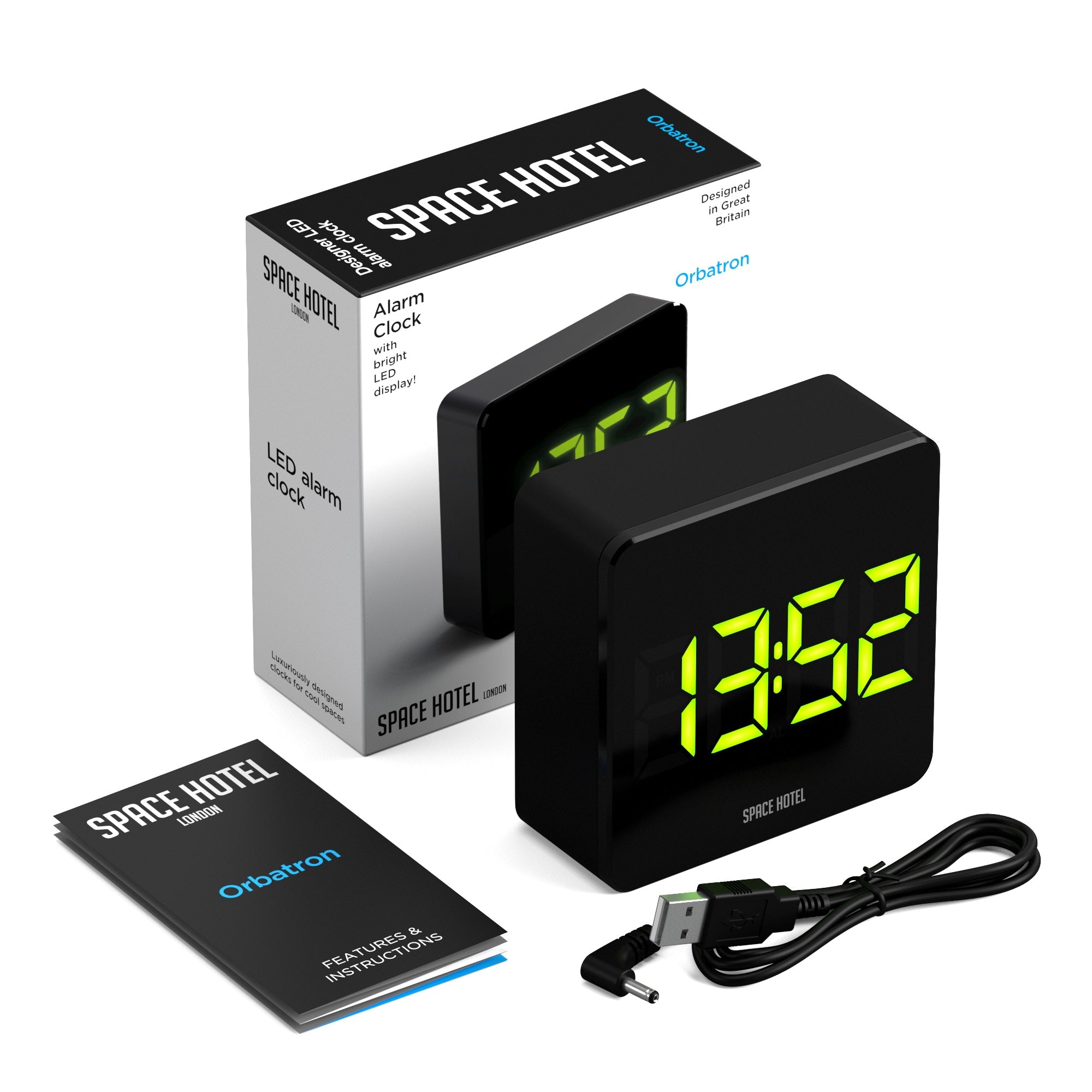 Newgate Space Hotel Orbatron Alarm Clock Black Case - Black Lens - Green Led-Home & Garden > Decor-PEROZ Accessories