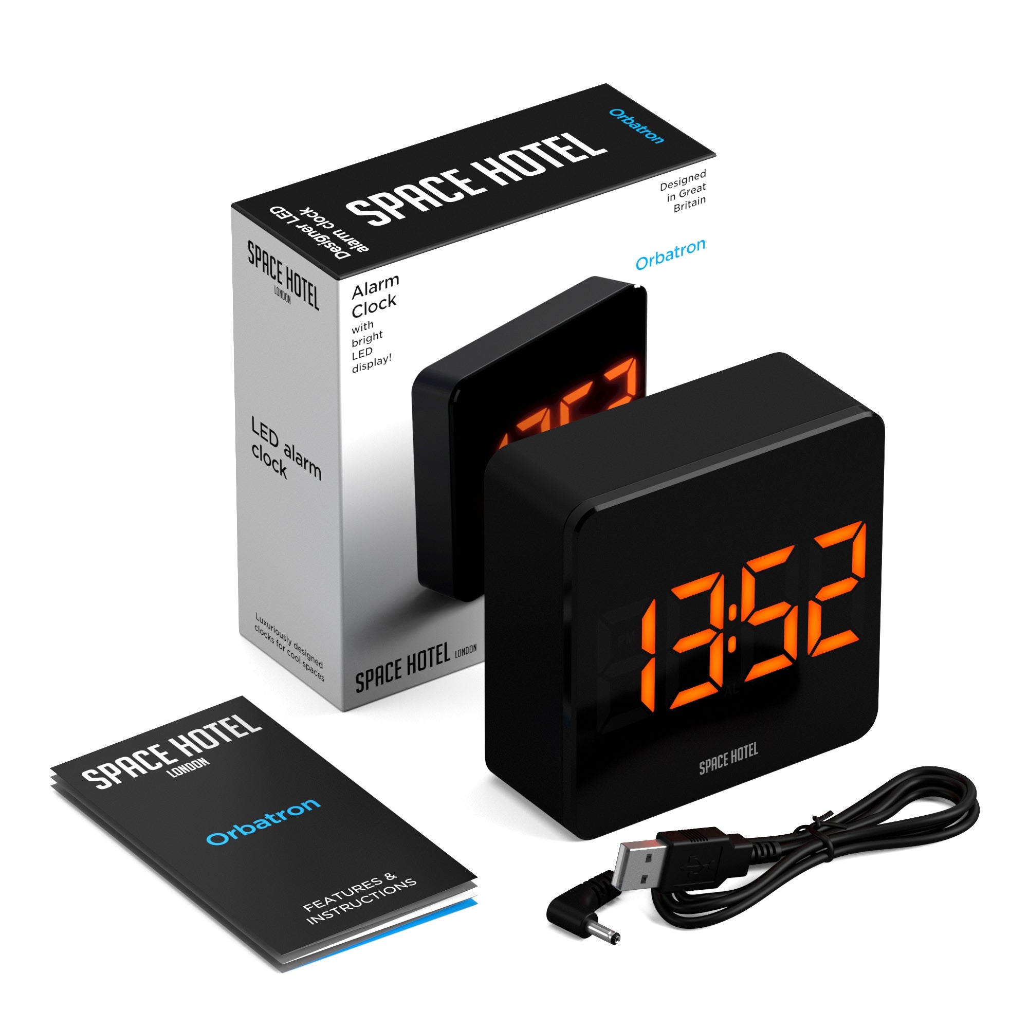 Newgate Space Hotel Orbatron Alarm Clock Black Case - Black Lens - Orange Led-Home & Garden > Decor-PEROZ Accessories