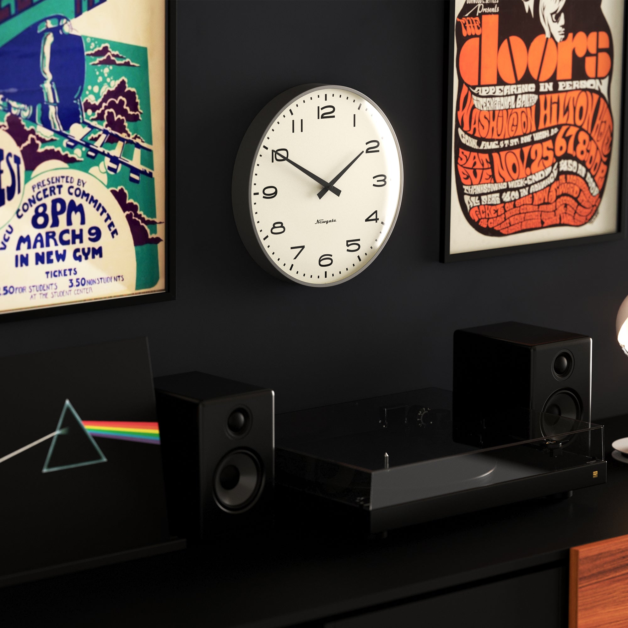 Newgate Radio City Wall Clock Black Arabic Dial - Matte Blizzard Grey-Home & Garden > Decor-PEROZ Accessories