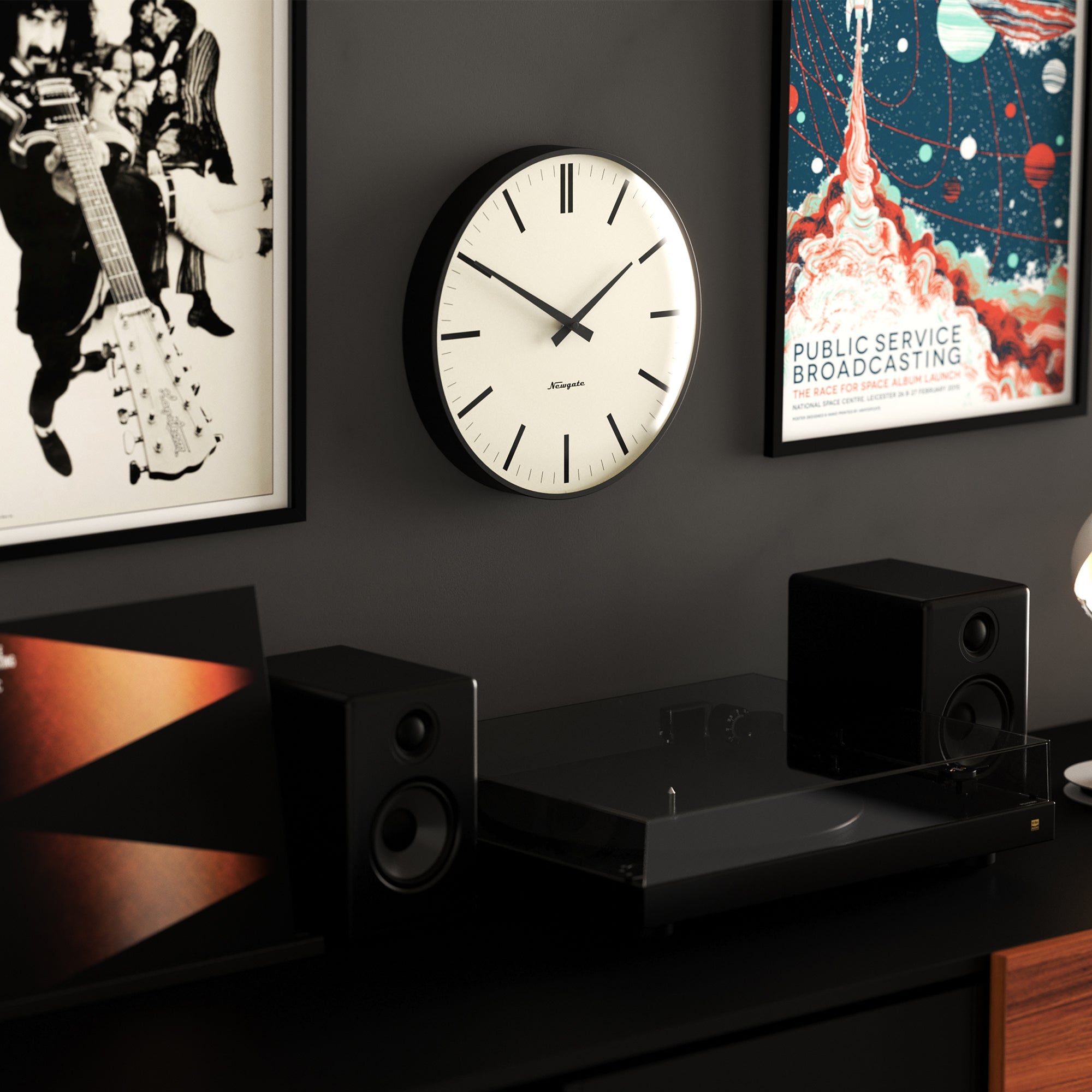 Newgate Radio City Wall Clock Bold Black Marker Dial - Matte Black-Home & Garden > Decor-PEROZ Accessories