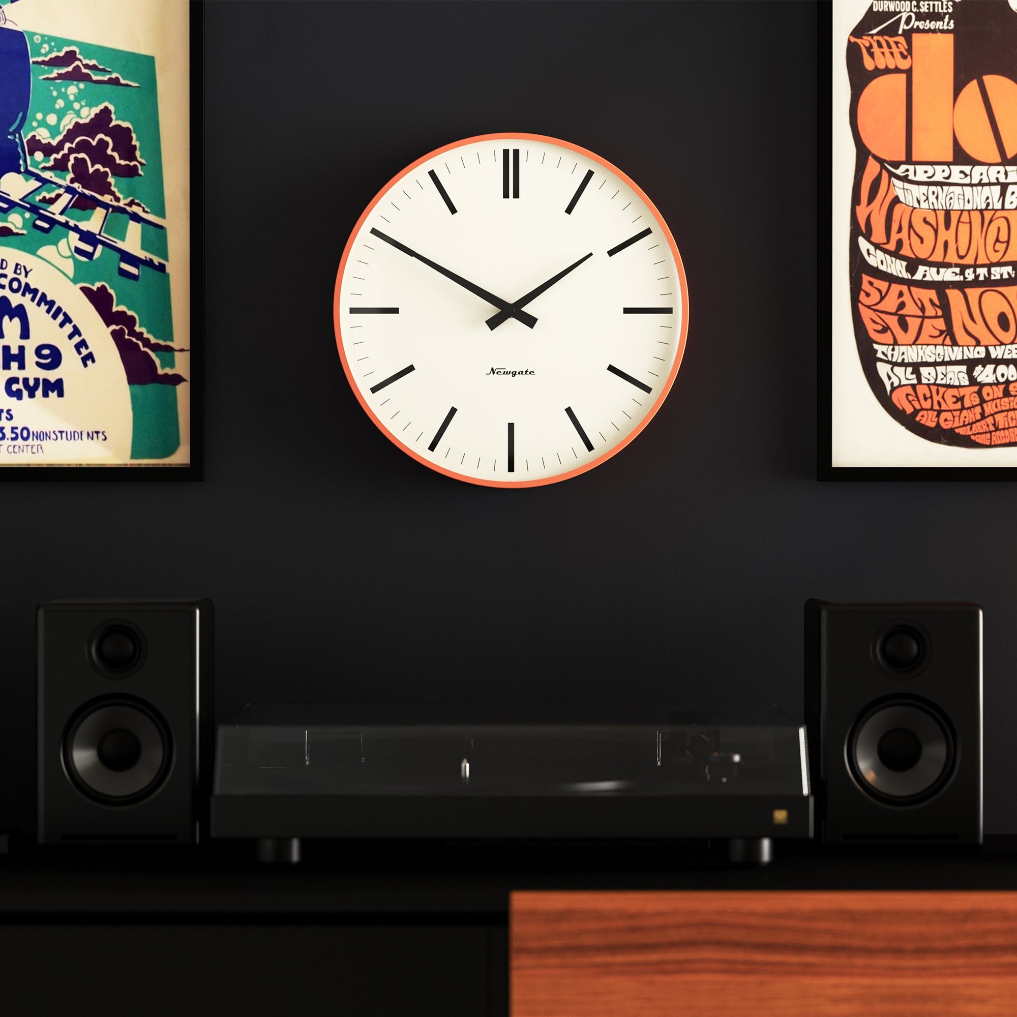 Newgate Radio City Wall Clock Bold Black Marker Dial.- Matte Pumpkin Orange-Home & Garden > Decor-PEROZ Accessories