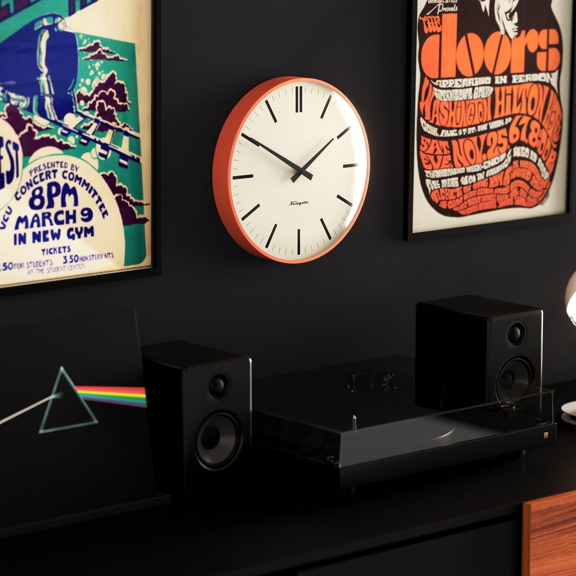 Newgate Radio City Wall Clock Bold Black Marker Dial.- Matte Pumpkin Orange-Home & Garden > Decor-PEROZ Accessories