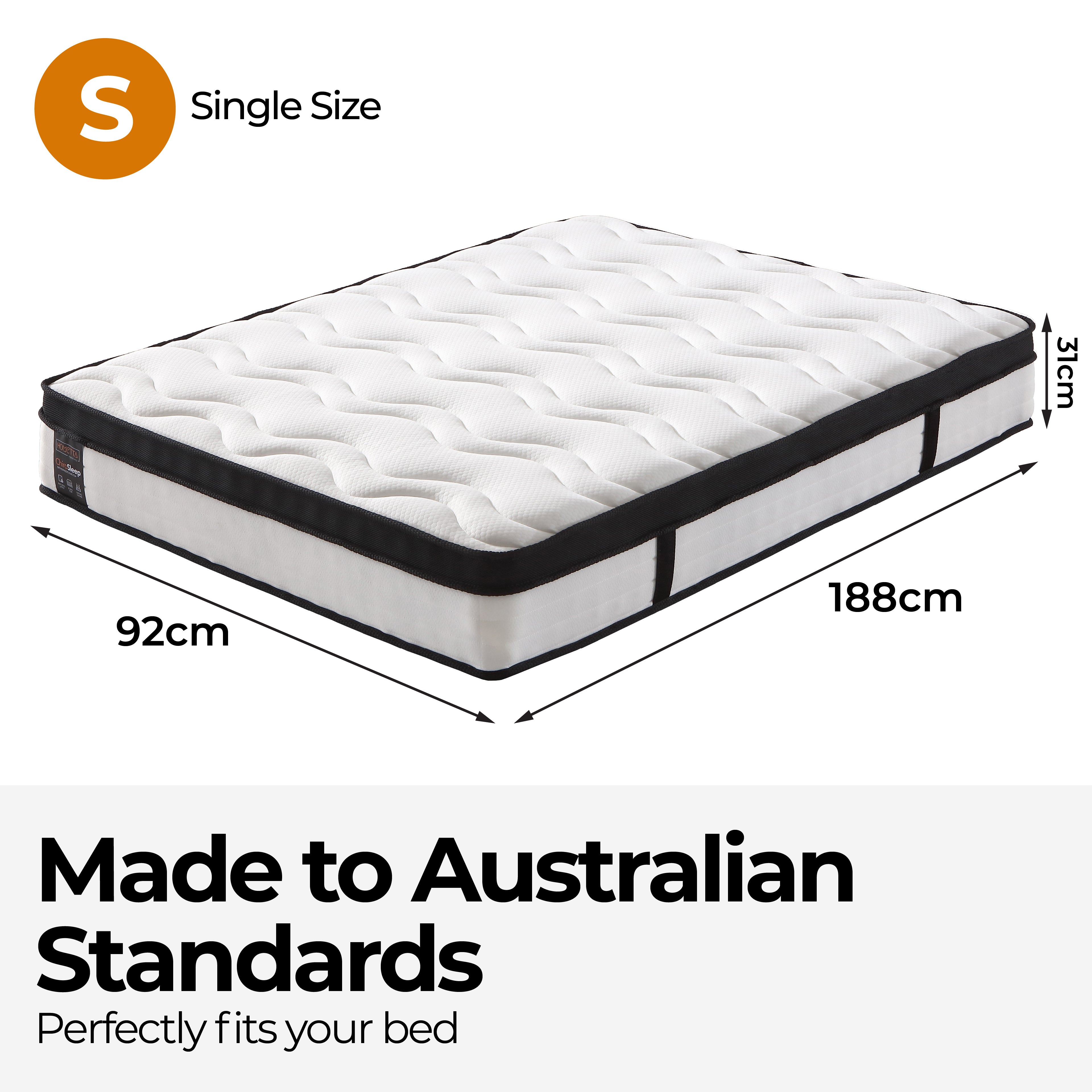 ChiroSleep Orthopaedic Euro Top Pocket Spring Single Mattress-Furniture > Mattresses > Single Mattress-PEROZ Accessories