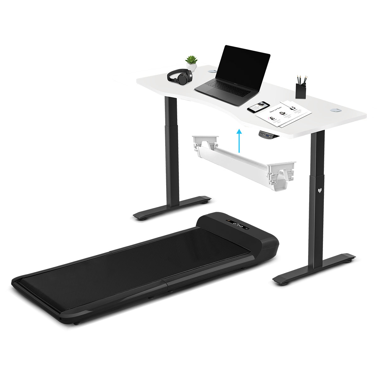 WalkingPad C2 Treadmill + ErgoDesk Automatic Standing Desk 1500mm in White/Black + Cable Management Tray-Walking Pad-PEROZ Accessories