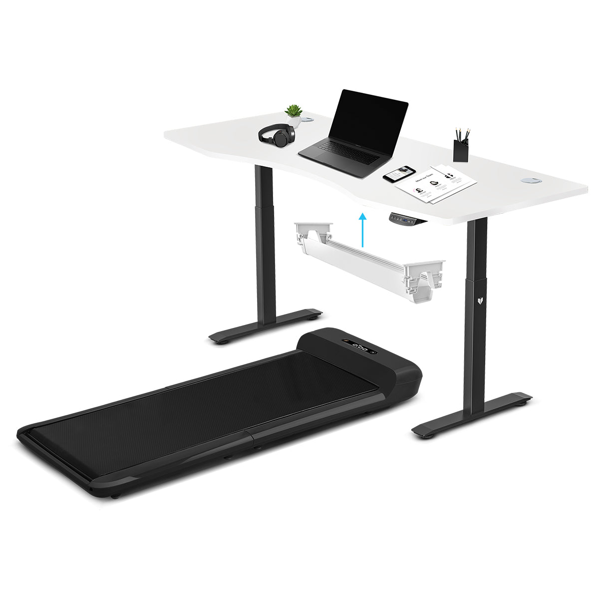 WalkingPad C2 Treadmill + ErgoDesk Automatic Standing Desk 1800mm in White/Black + Cable Management Tray-Walking Pad-PEROZ Accessories