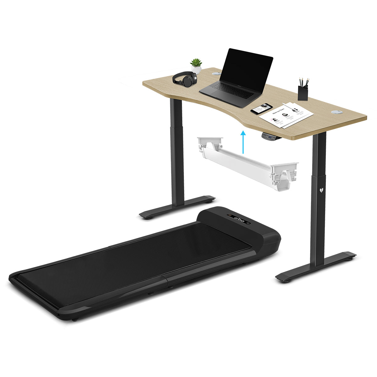 WalkingPad C2 Treadmill + ErgoDesk Automatic Standing Desk 1500mm in Oak/Black + Cable Management Tray-Walking Pad-PEROZ Accessories