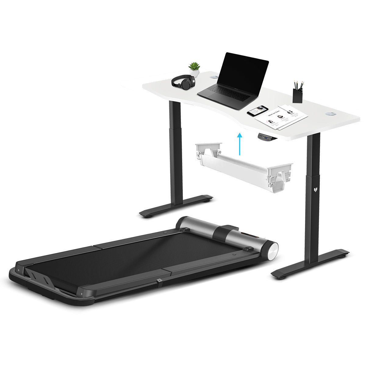 WalkingPad MC21 with Dual Motor Automatic Standing Desk 150cm in White and Cable Management-Walking Pad-PEROZ Accessories