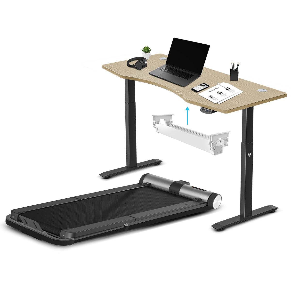 WalkingPad MC21 with Dual Motor Automatic Standing Desk 150cm in Oak and Cable Management-Walking Pad-PEROZ Accessories