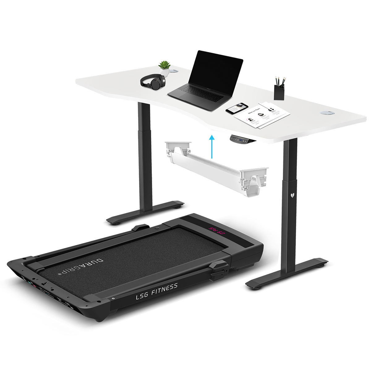 LSG Pacer M5 with Dual Motor Automatic Standing Desk 180cm in White/Black and Cable Management-Walking Pad-PEROZ Accessories
