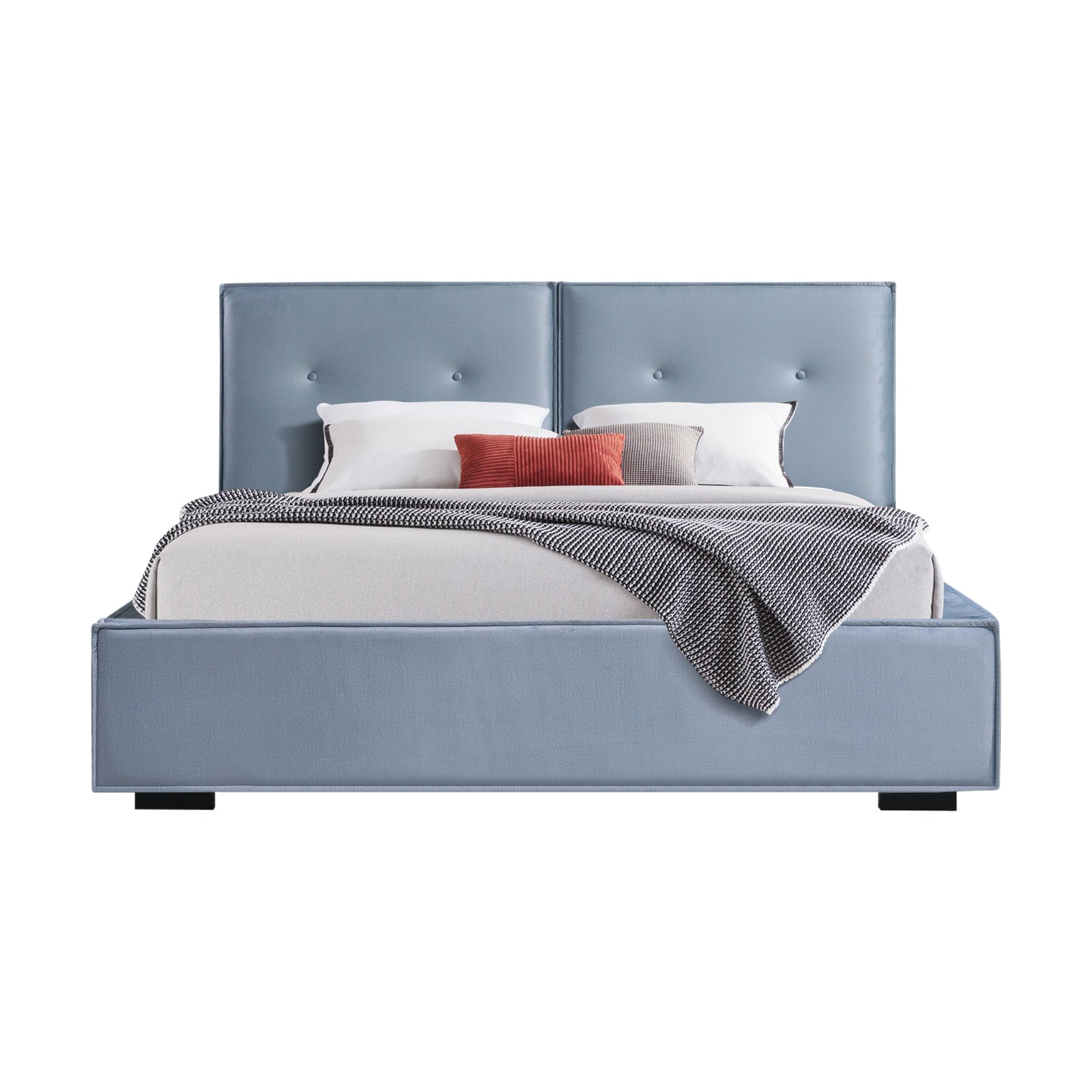 Estella Queen Fabric 4pc Bedroom Suite With Linear Division & Button Studding Headboard-Furniture > Bedroom > Beds & Bed Frames-PEROZ Accessories
