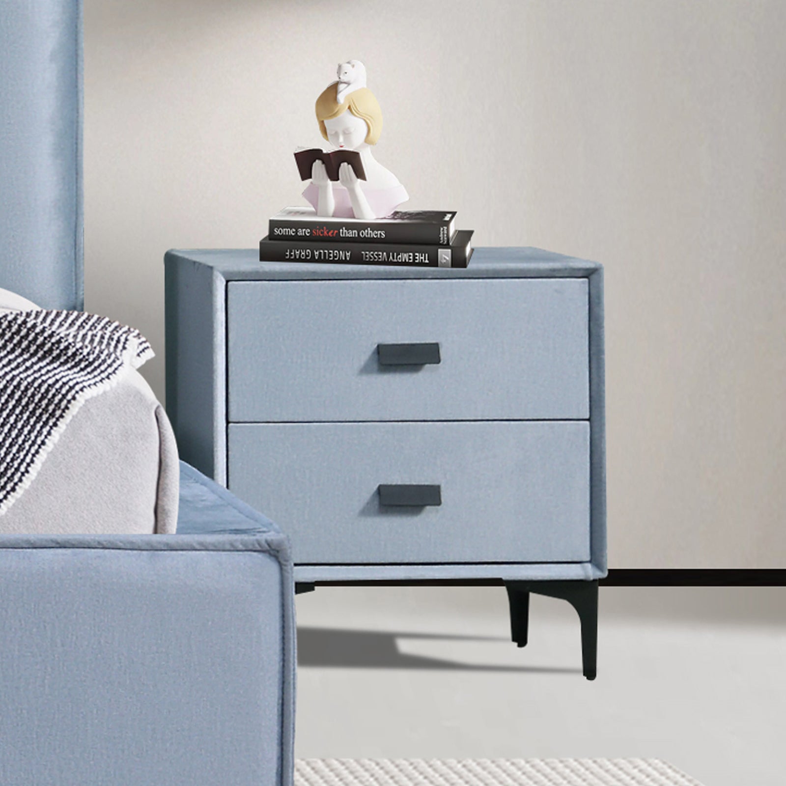 Estella Queen Fabric 4pc Bedroom Suite With Linear Division & Button Studding Headboard-Furniture > Bedroom > Beds & Bed Frames-PEROZ Accessories