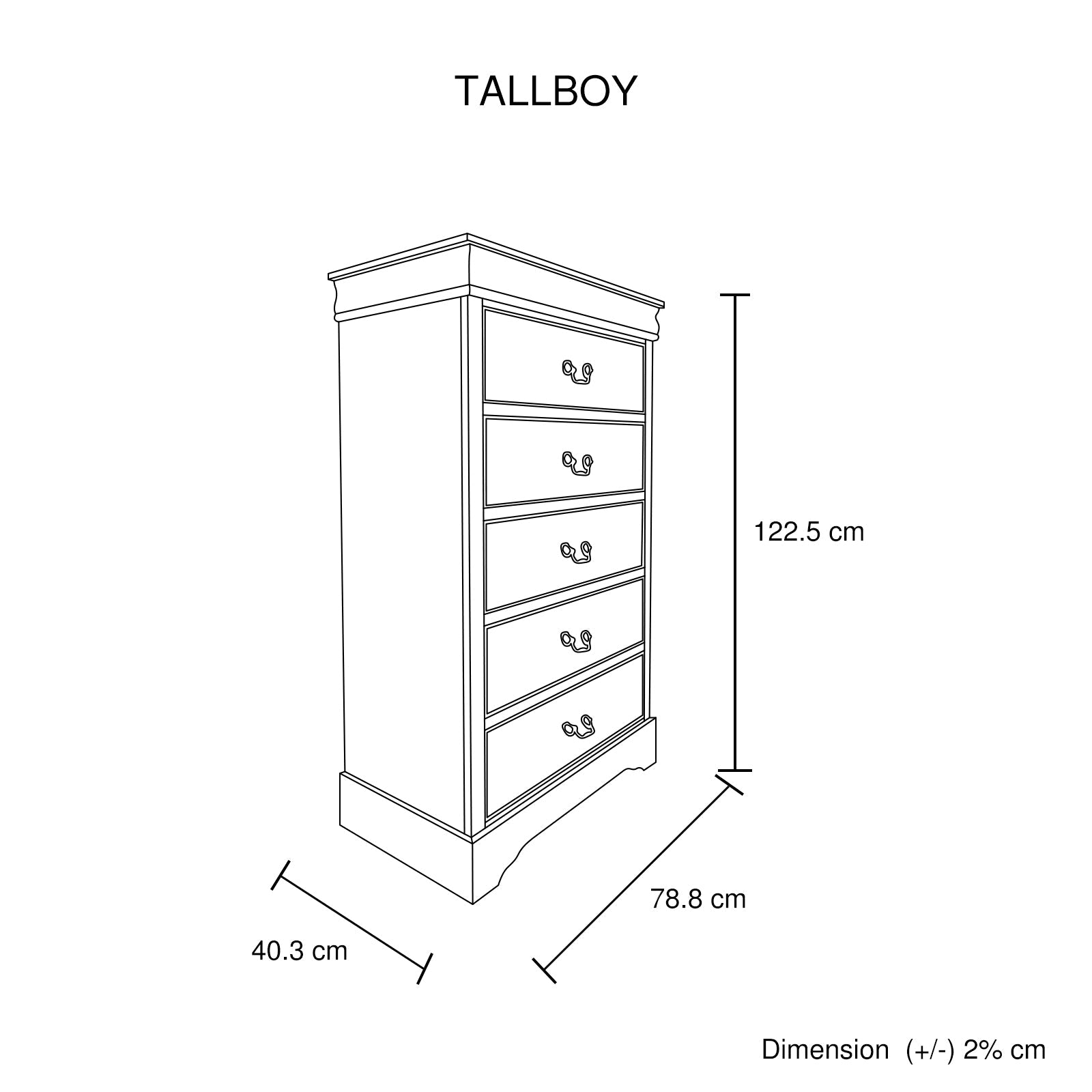5 Pieces Bedroom Suite in Solid Wood & MDF Queen Size Grey Colour Bed, Bedside Table, Dresser & Tallboy-Furniture > Bedroom > Beds & Bed Frames-PEROZ Accessories