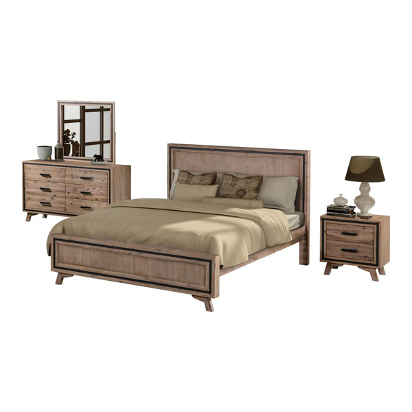 4 Pieces Bedroom Suite King Size Silver Brush in Acacia Wood Construction Bed, Bedside Table & Dresser-Furniture > Bedroom-PEROZ Accessories