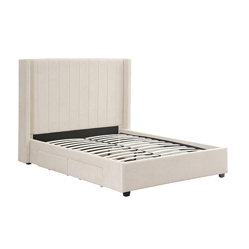 Alexa Queen Size High Rise Headboard Linen Beige Fabric Four MDF Drawers with Wheels Bed Frame-Furniture > Bedroom > Beds & Bed Frames-PEROZ Accessories