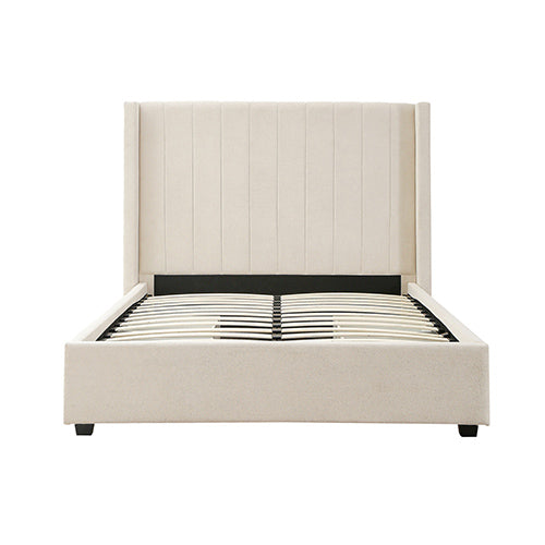 Alexa Queen Size High Rise Headboard Linen Beige Fabric Four MDF Drawers with Wheels Bed Frame-Furniture > Bedroom > Beds & Bed Frames-PEROZ Accessories