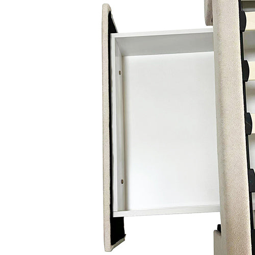 Alexa Queen Size High Rise Headboard Linen Beige Fabric Four MDF Drawers with Wheels Bed Frame-Furniture > Bedroom > Beds & Bed Frames-PEROZ Accessories