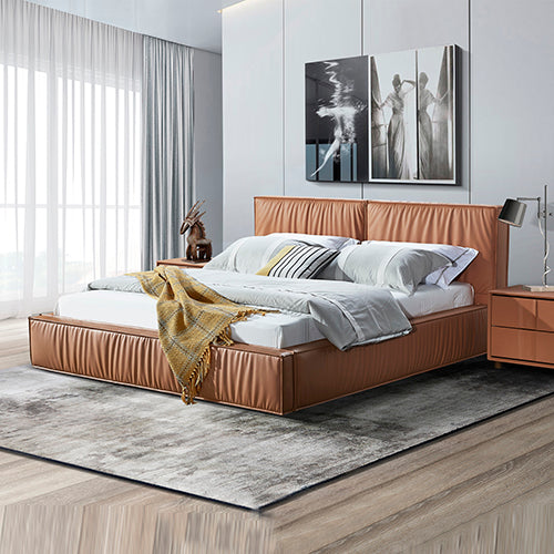 Louis King Bed Frame PU leather KD Slat in Wooden Legs-Furniture > Bedroom > Beds & Bed Frames-PEROZ Accessories