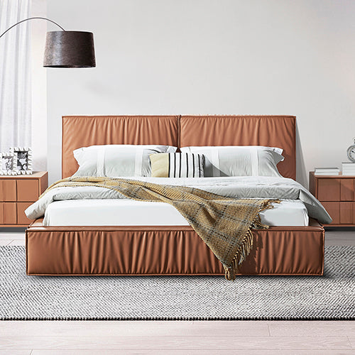 Louis King Bed Frame PU leather KD Slat in Wooden Legs-Furniture > Bedroom > Beds & Bed Frames-PEROZ Accessories
