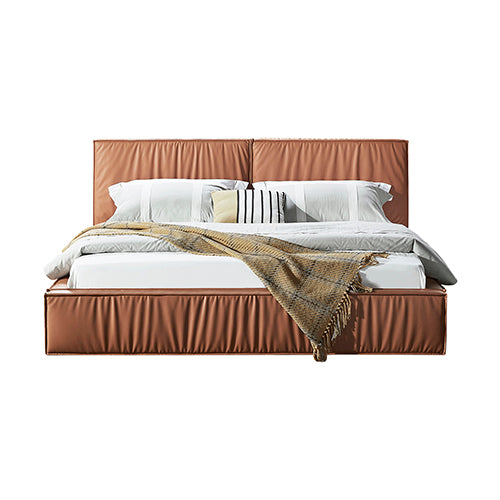 Louis King Bed Frame PU leather KD Slat in Wooden Legs-Furniture > Bedroom > Beds & Bed Frames-PEROZ Accessories