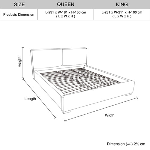 Louis King Bed Frame PU leather KD Slat in Wooden Legs-Furniture > Bedroom > Beds & Bed Frames-PEROZ Accessories