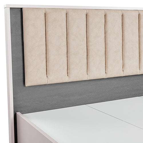 Queen Bed Frame Fabric Upholstery MDF LED Headboard in Champagne Colour-Furniture > Bedroom > Beds & Bed Frames-PEROZ Accessories