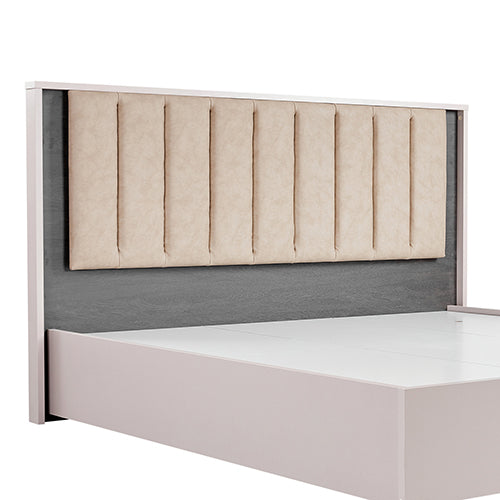 Queen Bed Frame Fabric Upholstery MDF LED Headboard in Champagne Colour-Furniture > Bedroom > Beds & Bed Frames-PEROZ Accessories