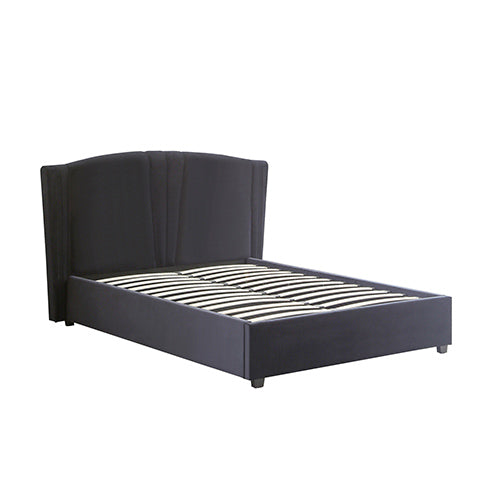 Roman Bed Frame Double Size Black Velvet Fabric with Gas Lift plywood metal structure-Furniture > Bedroom > Beds & Bed Frames-PEROZ Accessories