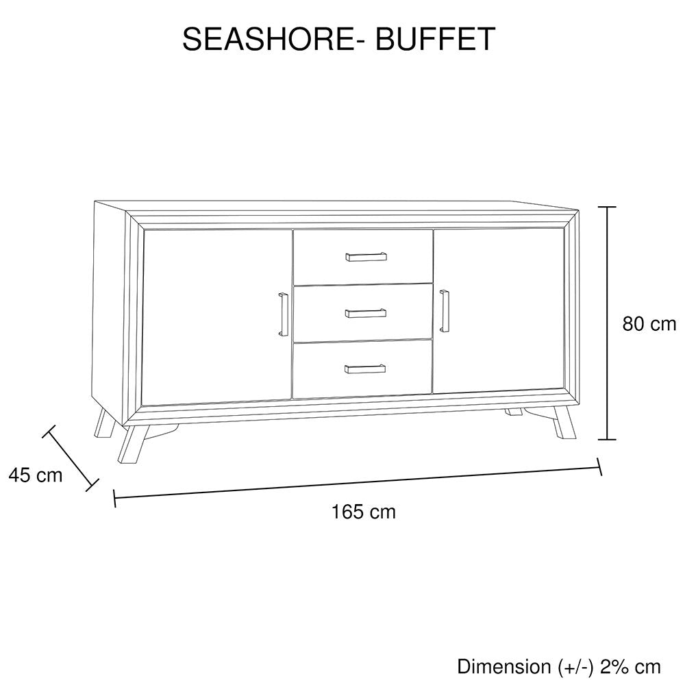Buffet Sideboard in Silver Brush Colour with Solid Acacia & Veneer Wooden Frame Storage Cabinet with Drawers-Furniture > Living Room-PEROZ Accessories
