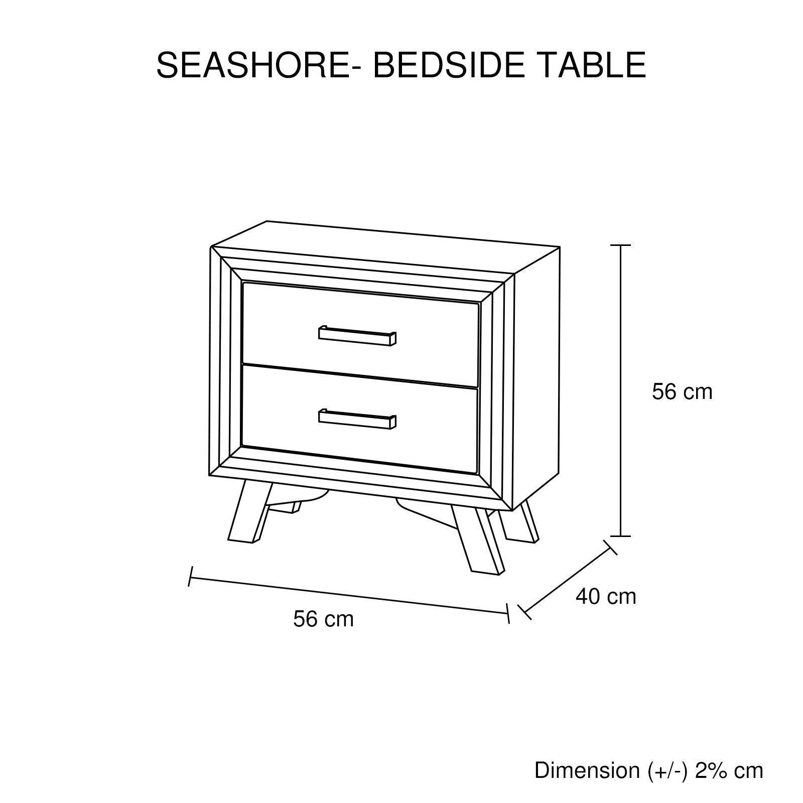 Bedside Table Grey Colour With 2 Drawers Night Stand Solid Wood Metal Handles-Furniture > Bedroom > Bedside Tables-PEROZ Accessories