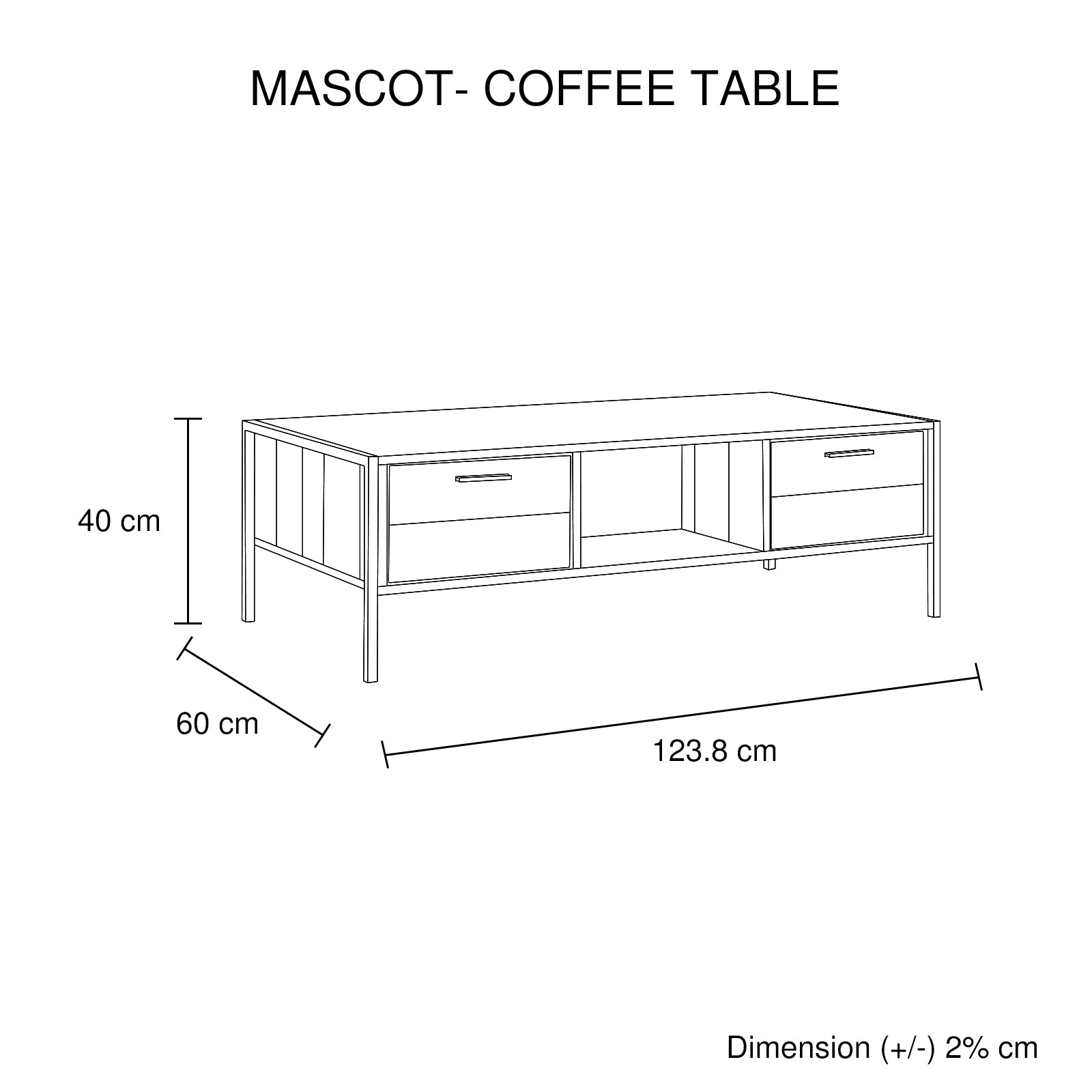 Coffee Table 2 Drawers Particle Board Storage in Oak Colour-Furniture > Bedroom > Dressers-PEROZ Accessories