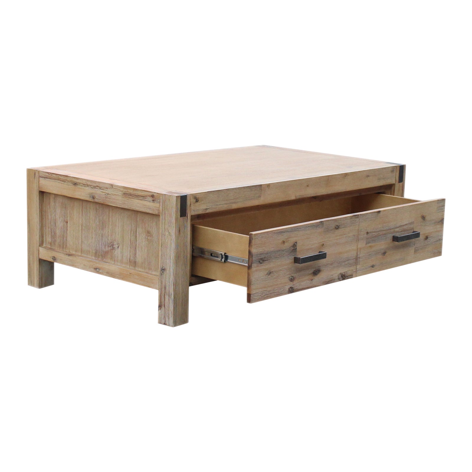 Coffee Table Solid Acacia Wood & Veneer 1 Drawers Storage Oak Colour-Furniture > Bedroom-PEROZ Accessories
