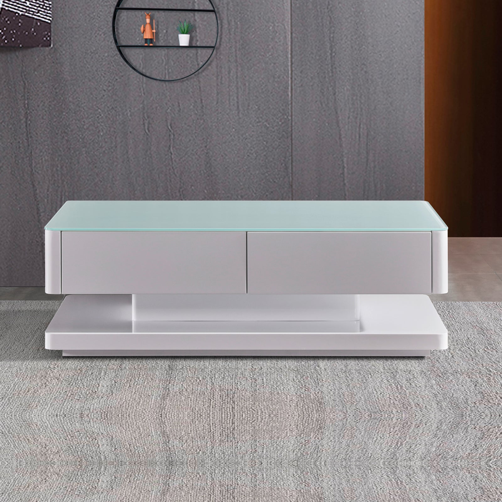 Stylish Coffee Table High Gloss Finish Shiny White Colour with 4 Drawers Storage-Furniture > Living Room > Coffee Tables-PEROZ Accessories