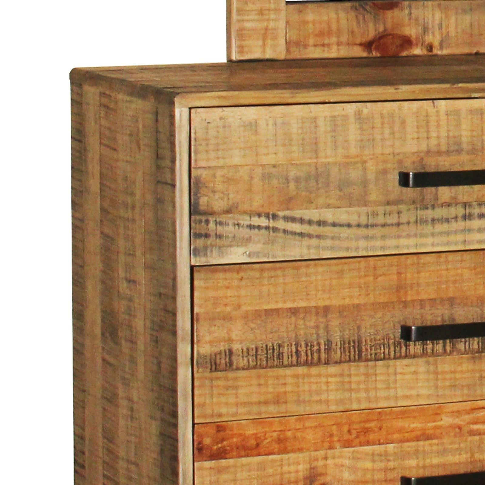 Dresser with 6 Storage Drawers in Solid Acacia With Mirror in Vintage Light Brown Colour-Furniture > Bedroom-PEROZ Accessories