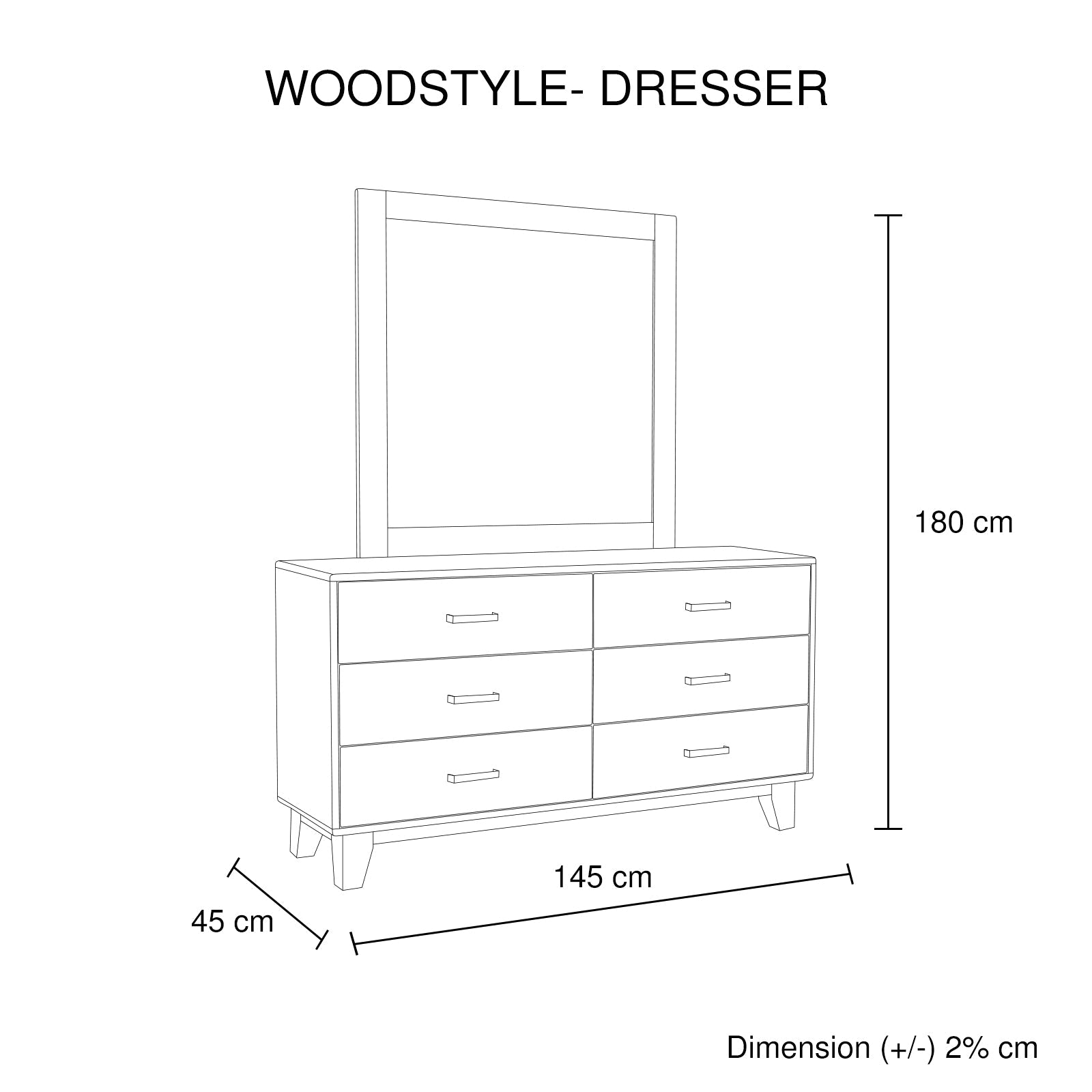 Dresser with 6 Storage Drawers in Solid Acacia With Mirror in Vintage Light Brown Colour-Furniture > Bedroom-PEROZ Accessories
