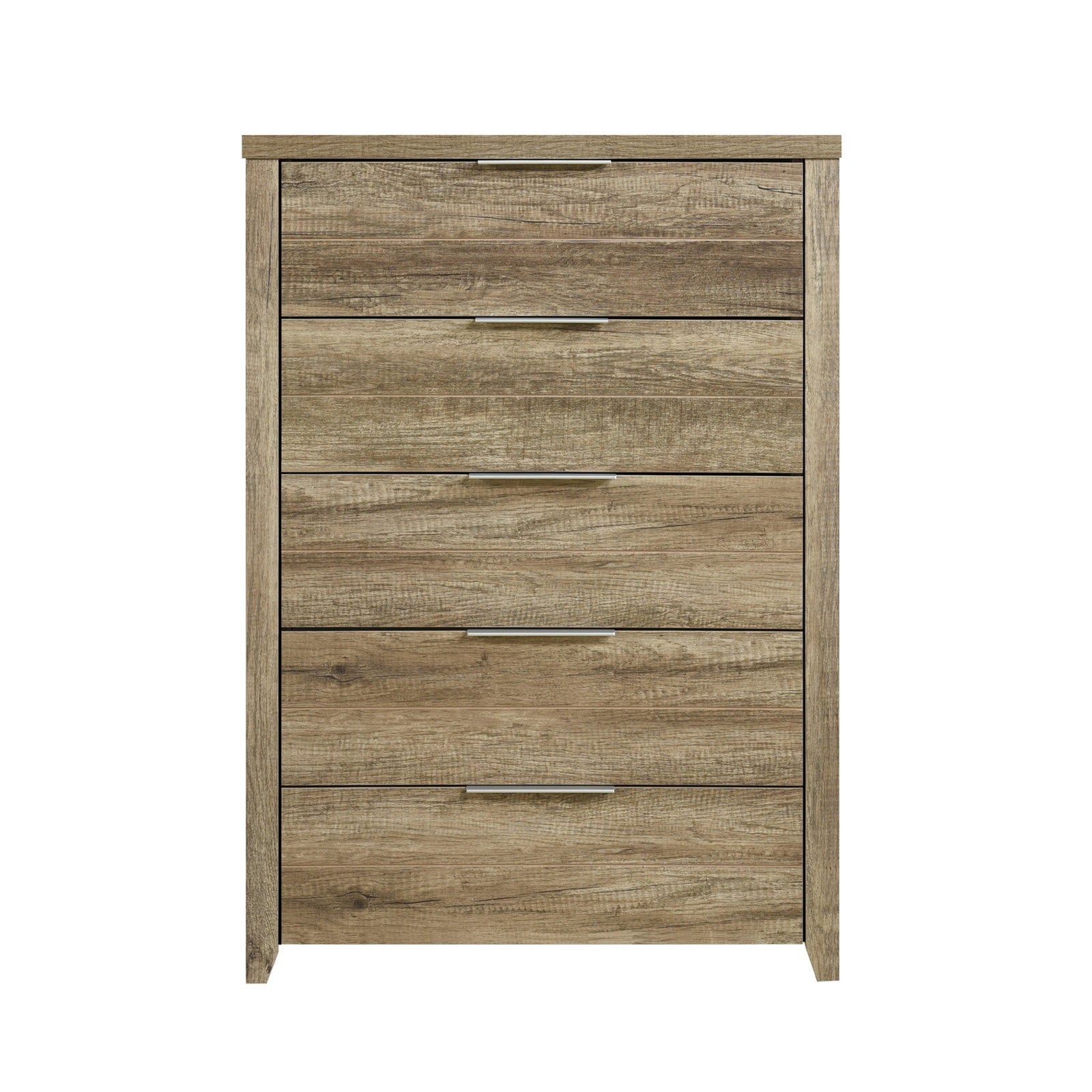 Tallboy with 5 Storage Drawers Natural Wood like MDF in Oak Colour-Home & Garden > Storage-PEROZ Accessories