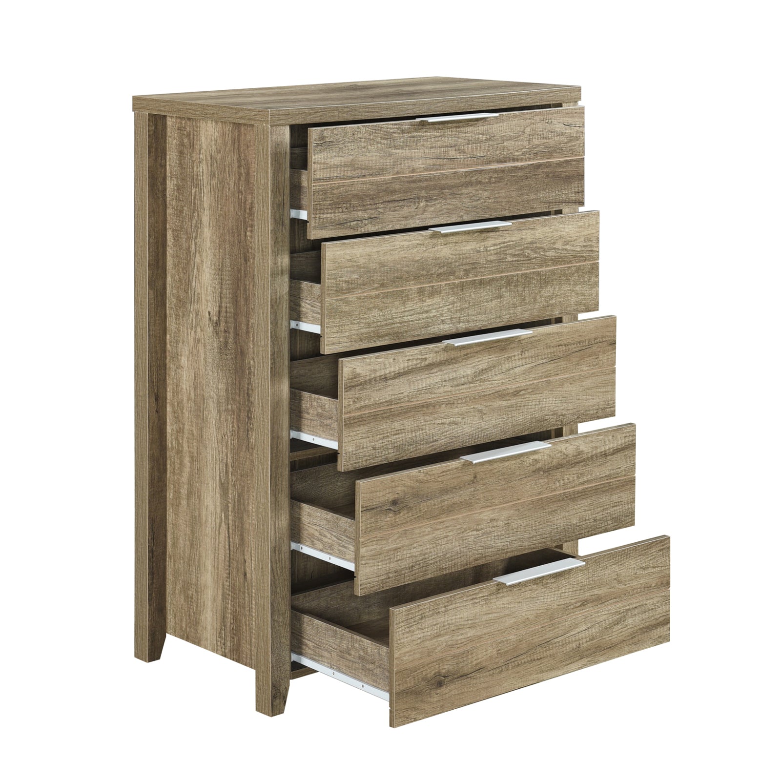Tallboy with 5 Storage Drawers Natural Wood like MDF in Oak Colour-Home & Garden > Storage-PEROZ Accessories