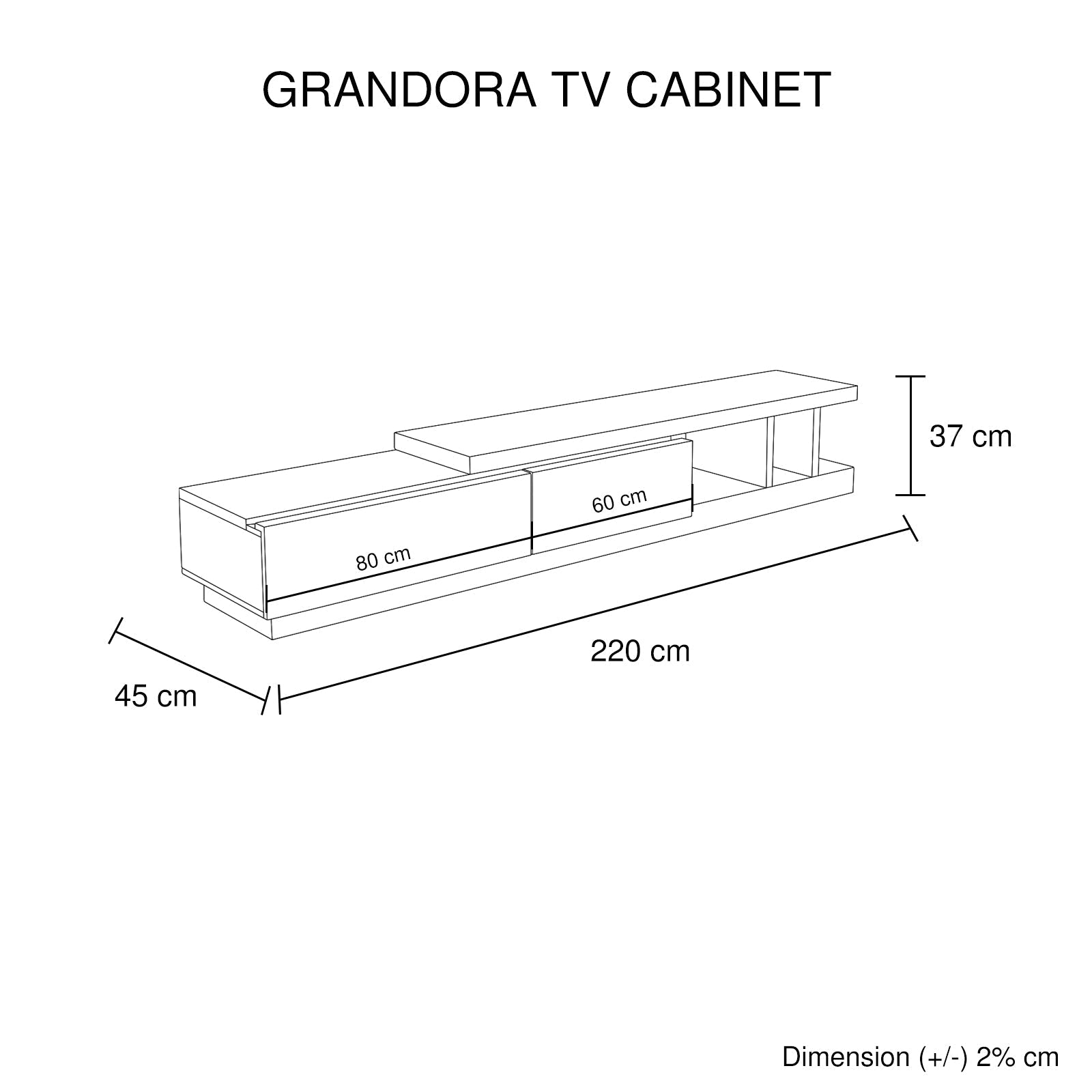TV Cabinet with 2 Storage Drawers With High Glossy Assembled Entertainment Unit in White Ash colour-Entertainment Unit-PEROZ Accessories