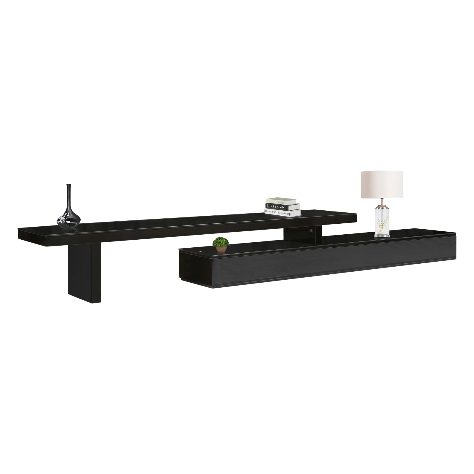 TV Cabinet with 3 Storage Drawers Extendable With Glossy MDF Entertainment Unit in Black Color-Entertainment Unit-PEROZ Accessories