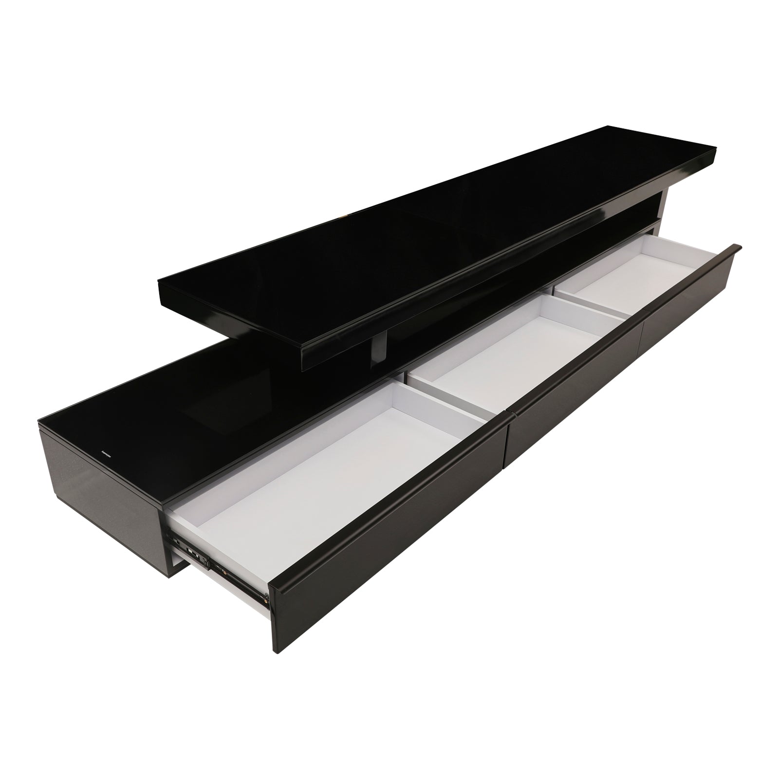 TV Cabinet with 3 Storage Drawers Extendable With Glossy MDF Entertainment Unit in Black Color-Entertainment Unit-PEROZ Accessories