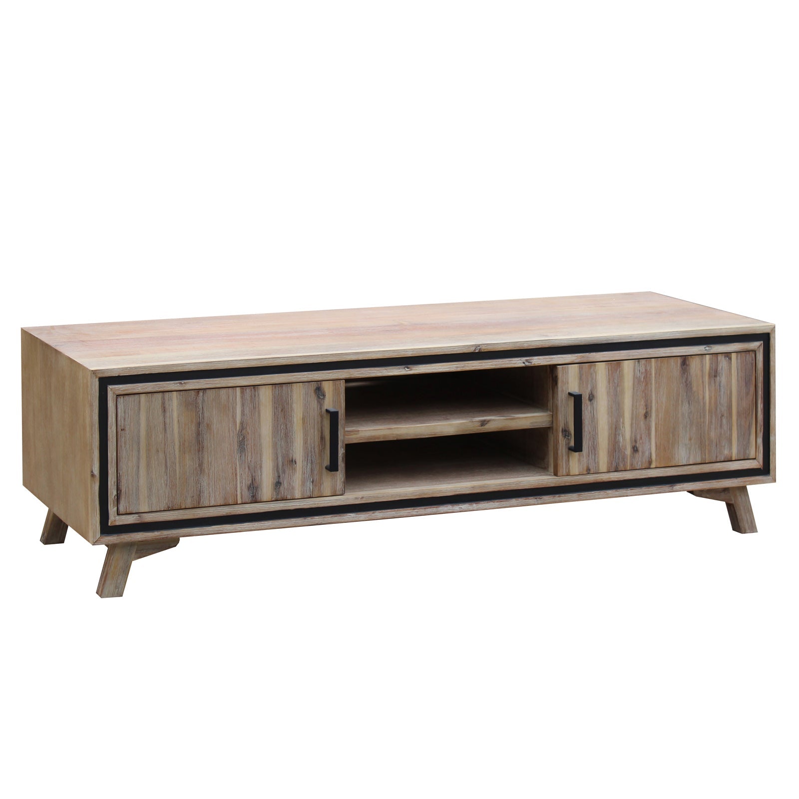 TV Cabinet with 2 Storage Drawers Cabinet Solid Acacia Wooden Entertainment Unit in Sliver Bruch Colour-Entertainment Units-PEROZ Accessories