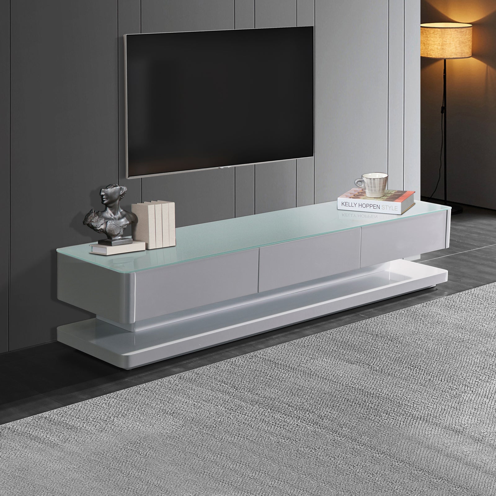 TV Cabinet with 3 Storage Drawers With High Glossy Assembled Entertainment Unit in White colour-Entertainment Unit-PEROZ Accessories