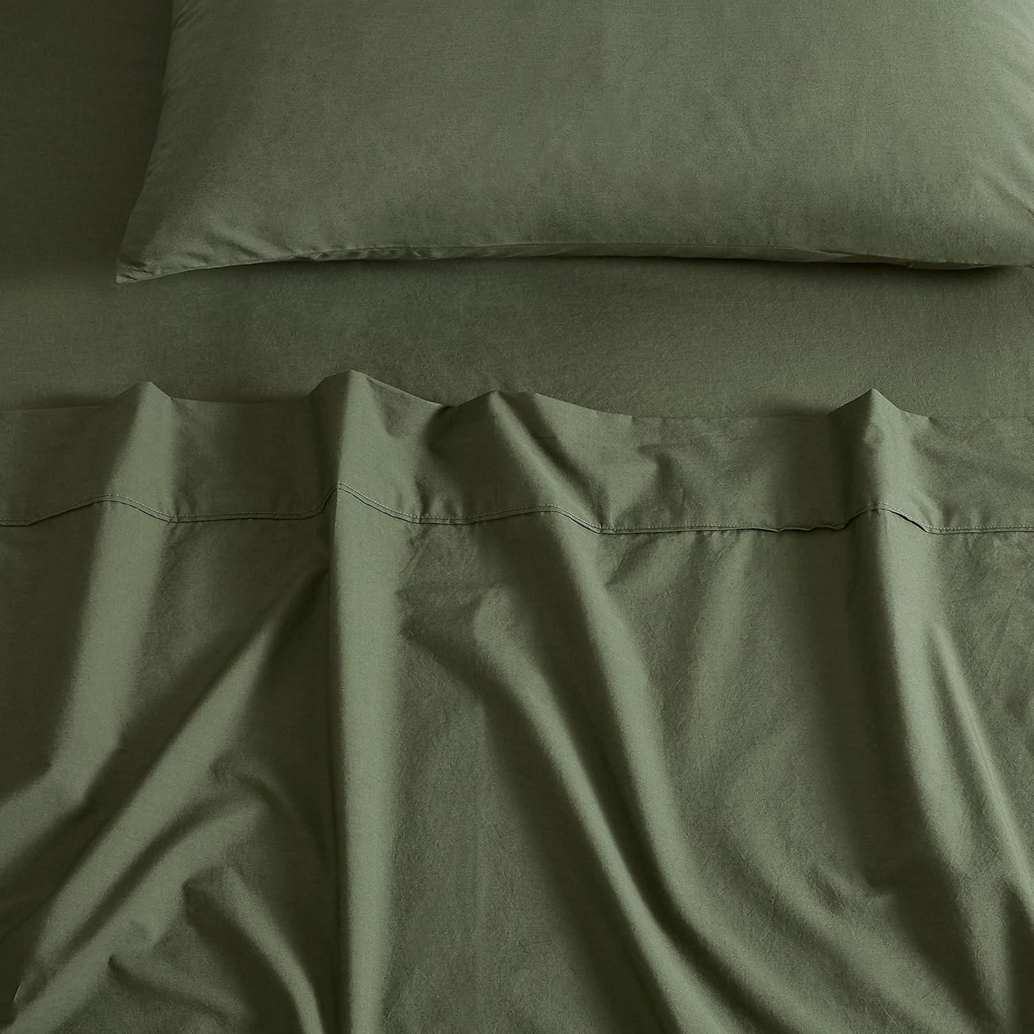 Vintage Washed 100% Cotton Sheet Set with 2 Pillowcases - Khaki Green - Double-Home & Garden > Bedding > Bed Sheets-PEROZ Accessories