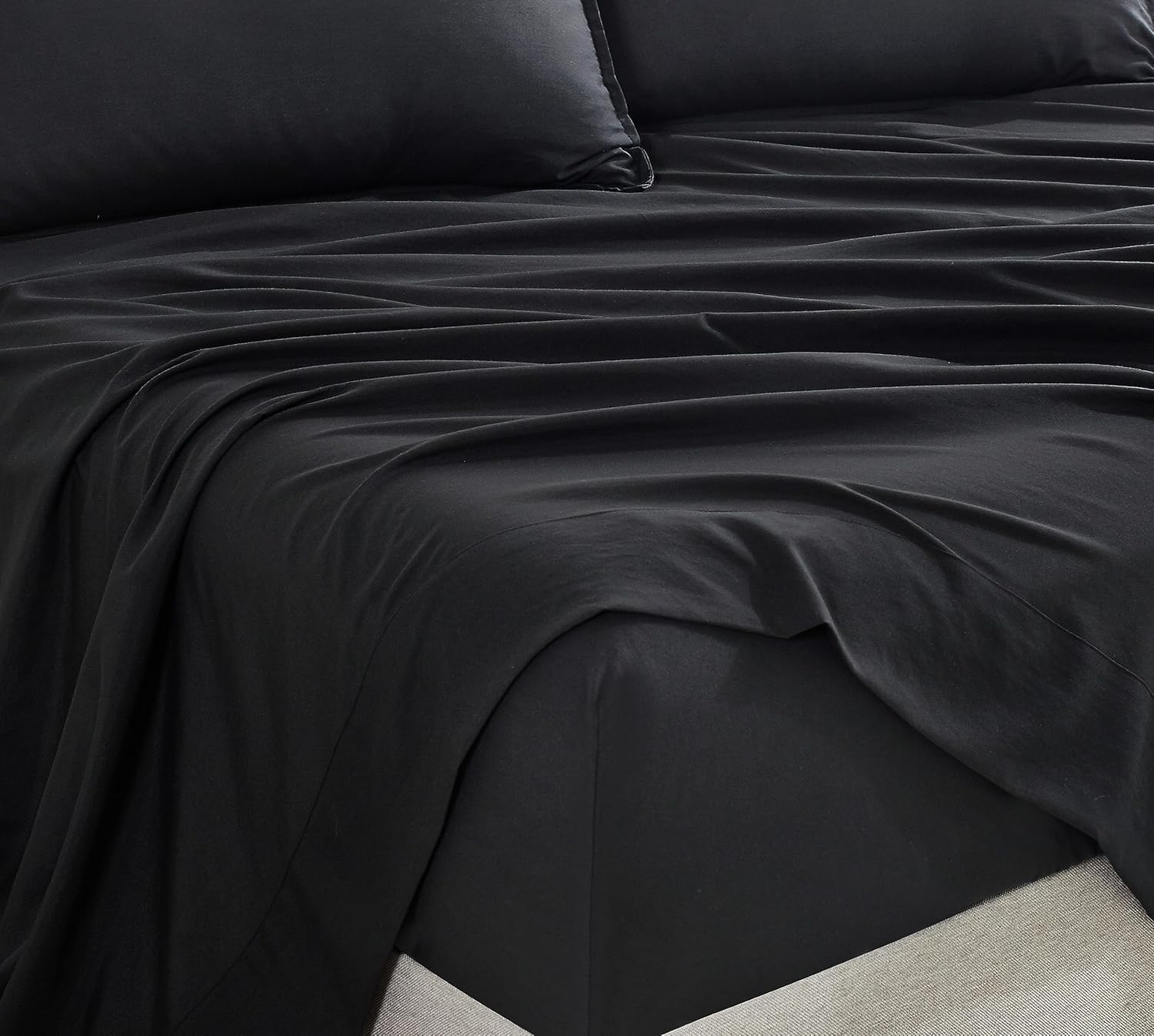 Vintage Washed Microfibre Sheet Set with 2 Pillowcases - Black - Double-Home & Garden > Bedding > Bed Sheets-PEROZ Accessories