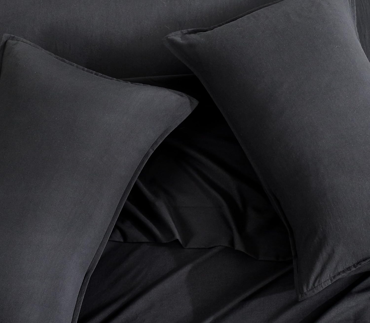 Vintage Washed Microfibre Sheet Set with 2 Pillowcases - Black - Double-Home & Garden > Bedding > Bed Sheets-PEROZ Accessories