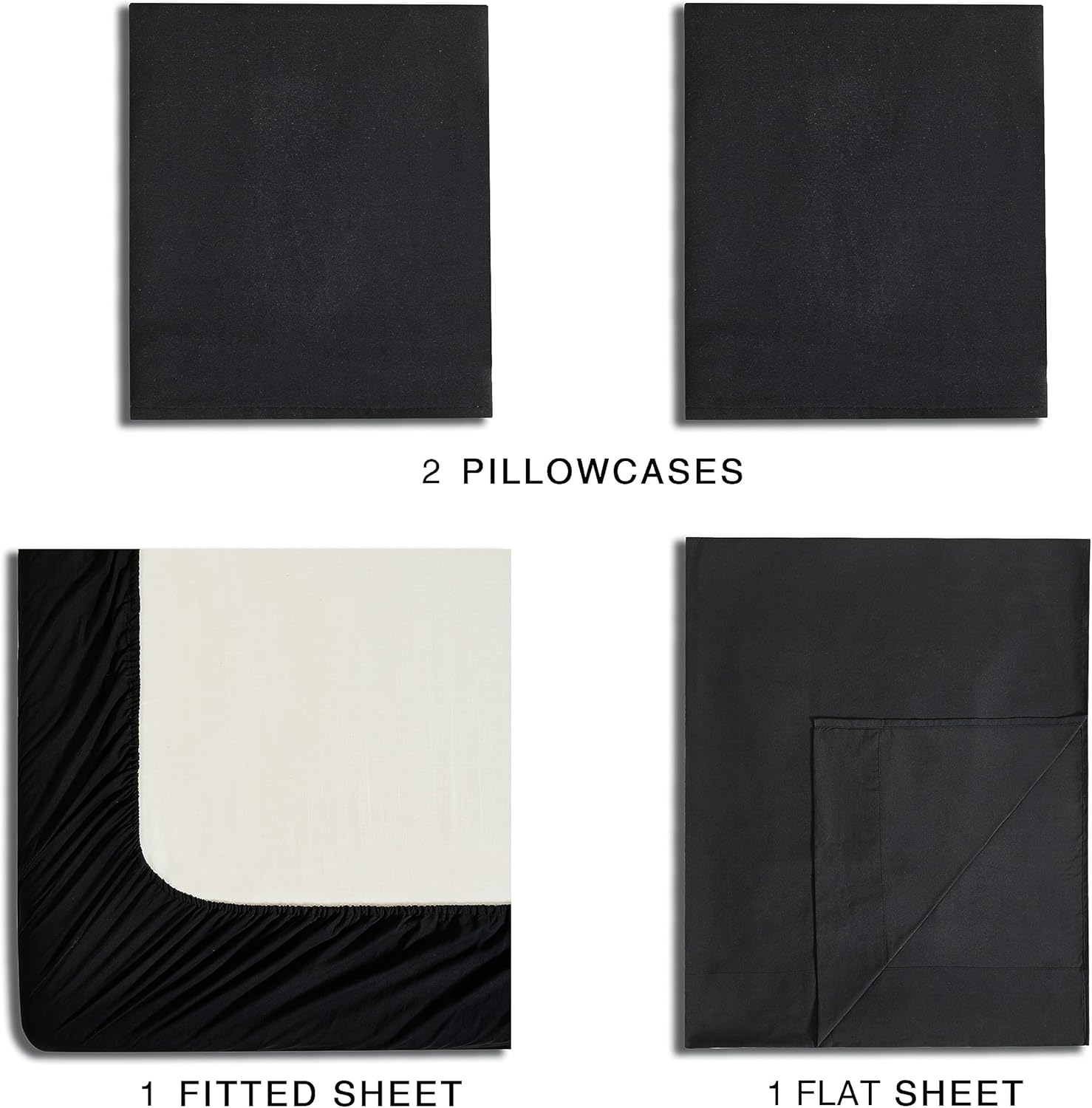 Vintage Washed Microfibre Sheet Set with 2 Pillowcases - Black - Double-Home & Garden > Bedding > Bed Sheets-PEROZ Accessories