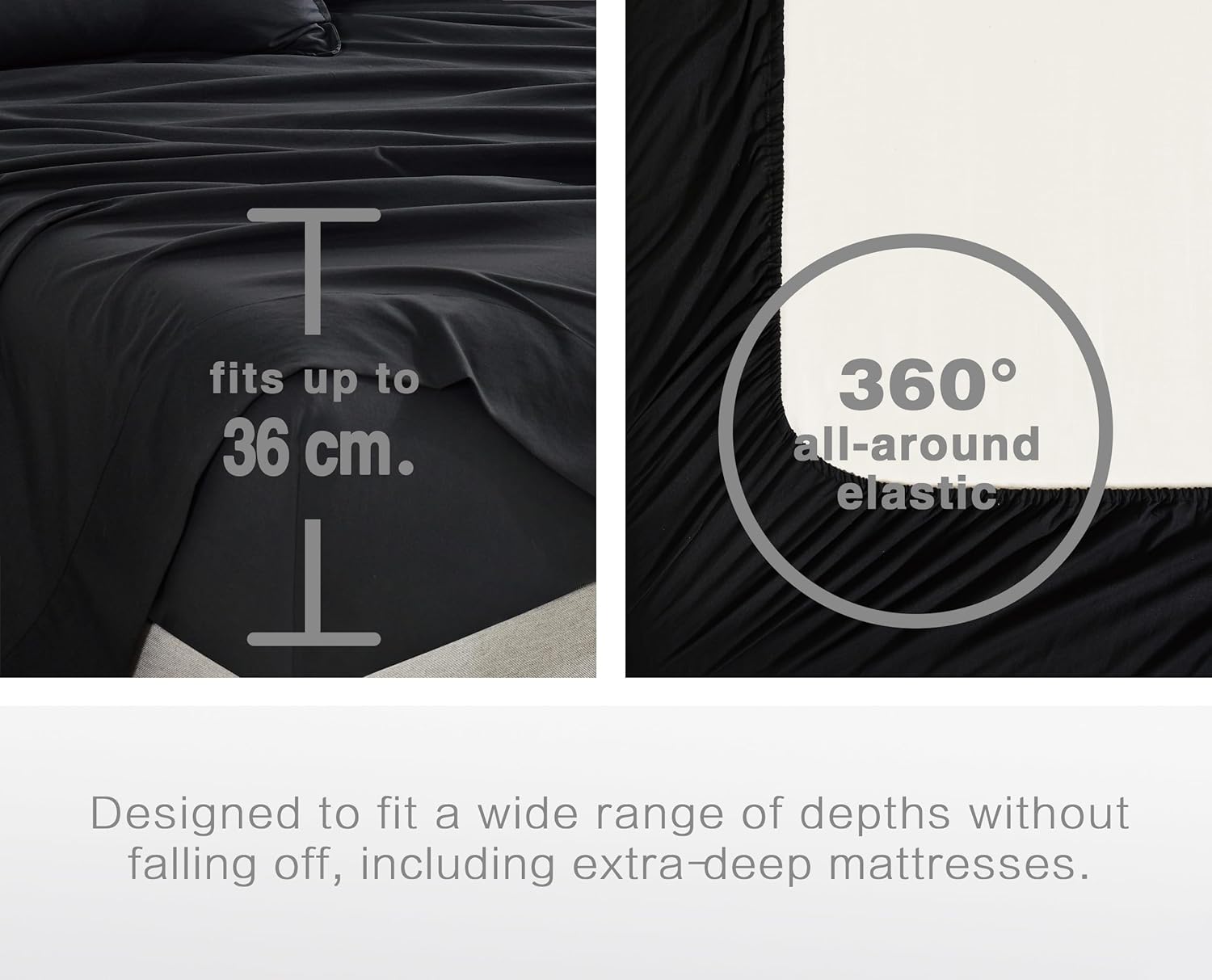Vintage Washed Microfibre Sheet Set with 2 Pillowcases - Black - Double-Home & Garden > Bedding > Bed Sheets-PEROZ Accessories