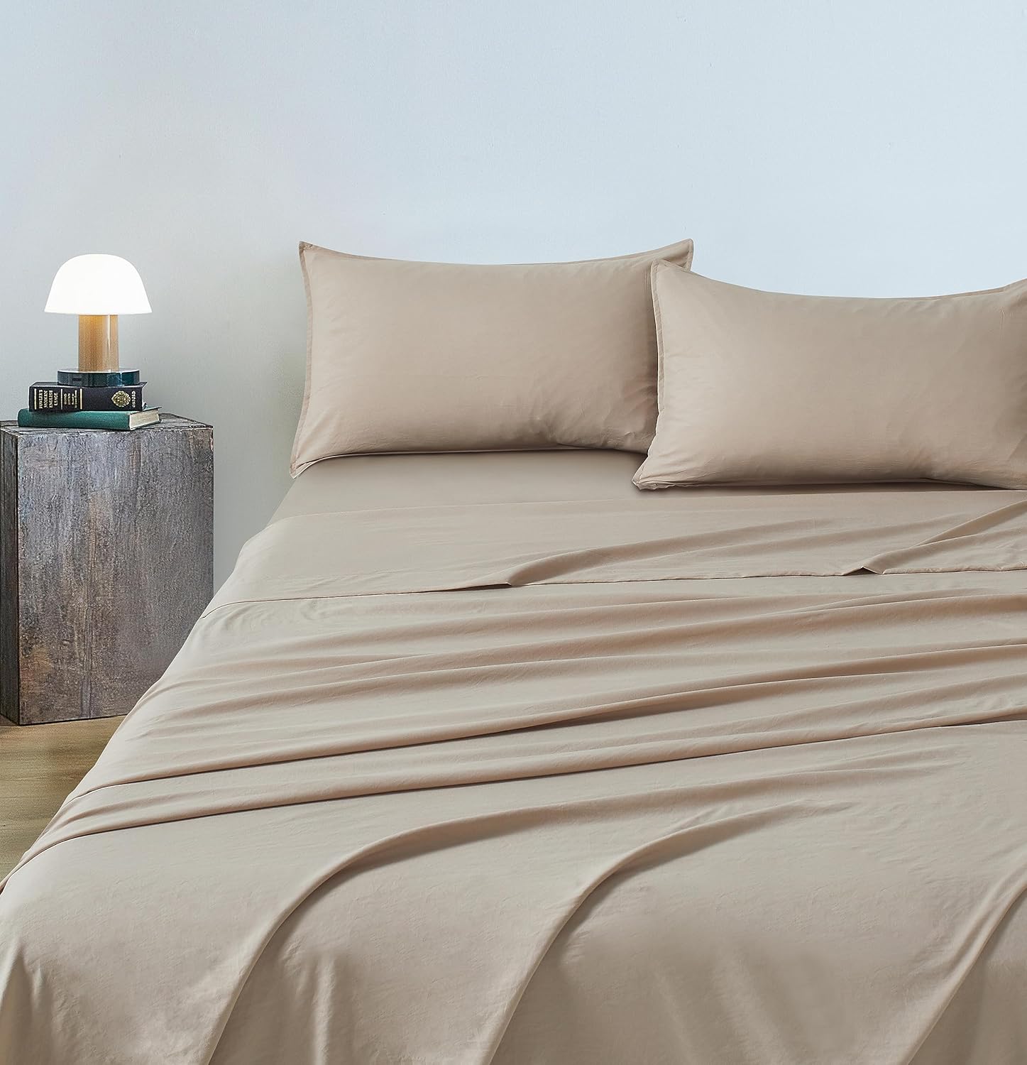 Vintage Washed Microfibre Sheet Set with 2 Pillowcases - Linen - Double-Home & Garden > Bedding > Bed Sheets-PEROZ Accessories