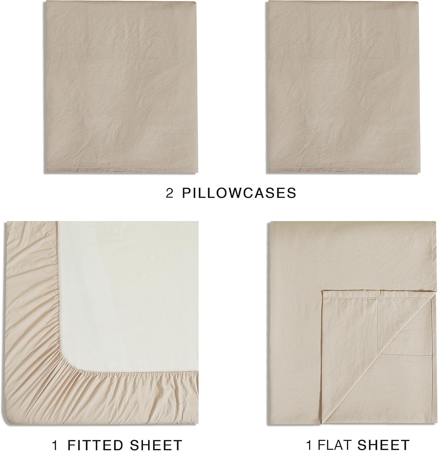 Vintage Washed Microfibre Sheet Set with 2 Pillowcases - Linen - Double-Home & Garden > Bedding > Bed Sheets-PEROZ Accessories